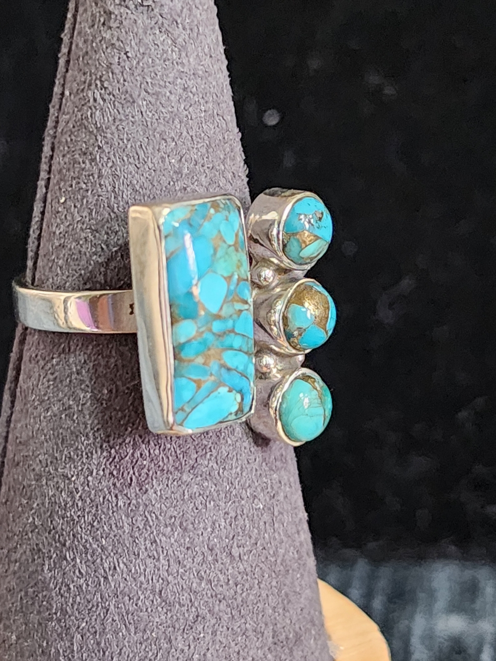 Boho Blue Copper Turquoise 925 Sterling Silver Statement Ring Ajustable Sz 8 Up - Picture 3 of 7